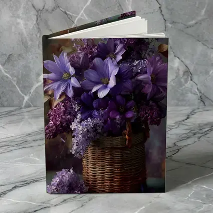 Purple Lilac Dahlias Wicker Basket Floral Arrangement