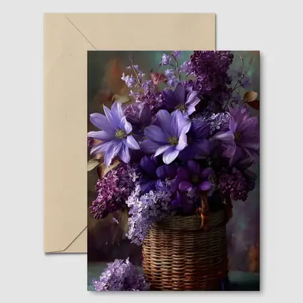 Purple Lilac Dahlias Wicker Basket Floral Arrangement
