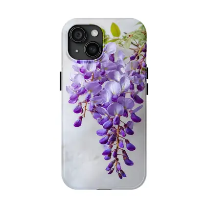 Wisteria Purple Flowers Hanging Gray Background