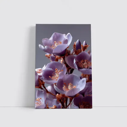 Purple Flowers Golden Stamens Gray Background