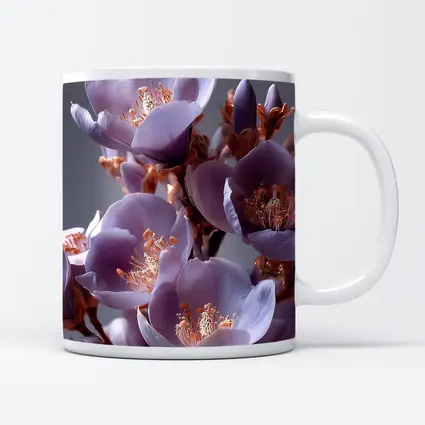 Purple Flowers Golden Stamens Gray Background