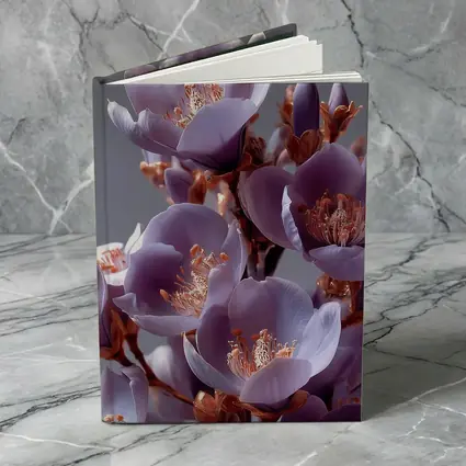 Purple Flowers Golden Stamens Gray Background