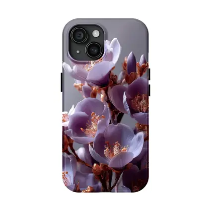 Purple Flowers Golden Stamens Gray Background