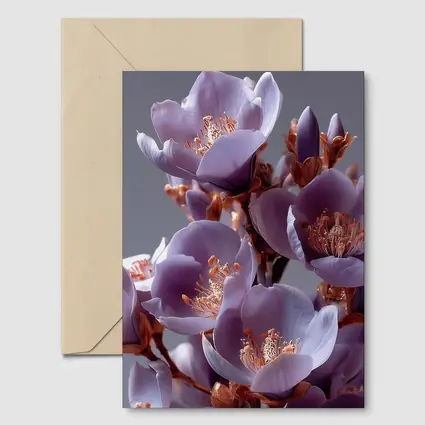 Purple Flowers Golden Stamens Gray Background