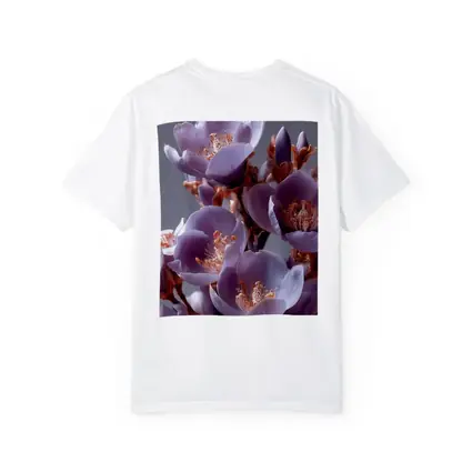 Purple Flowers Golden Stamens Gray Background