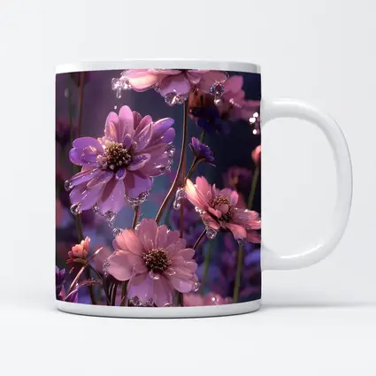 Pink Purple Cosmos Flowers With Water Droplets