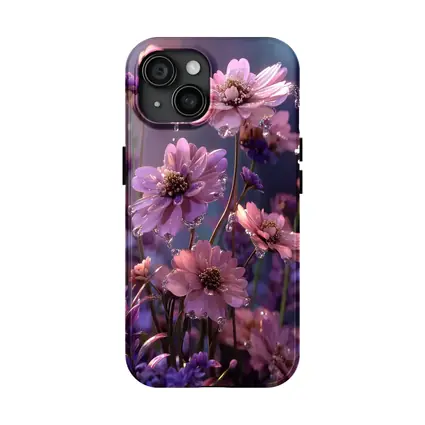 Pink Purple Cosmos Flowers With Water Droplets