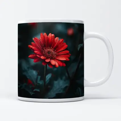 Red Gerbera Daisy With Rain Drops Dark