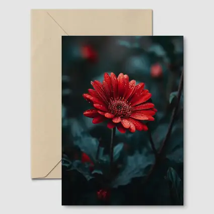 Red Gerbera Daisy With Rain Drops Dark