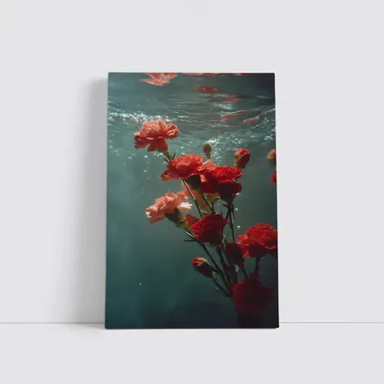 Red Carnations Floating Underwater Dark Background
