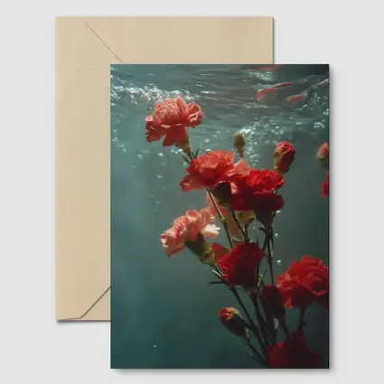 Red Carnations Floating Underwater Dark Background
