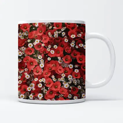 Red Poppies and White Daisies Flower Field