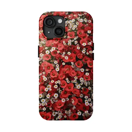 Red Poppies and White Daisies Flower Field
