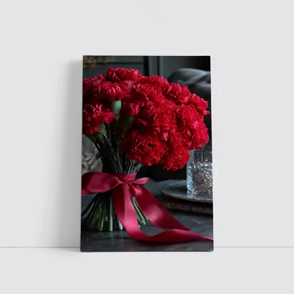 Red Carnations Bouquet With Satin Ribbon