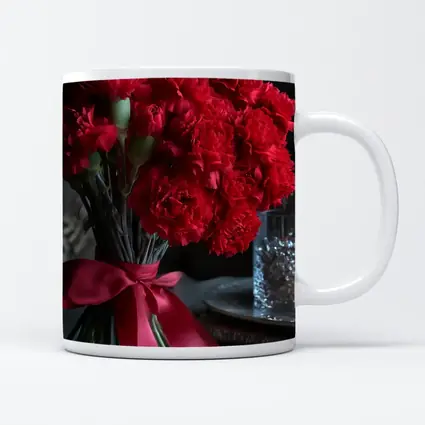 Red Carnations Bouquet With Satin Ribbon