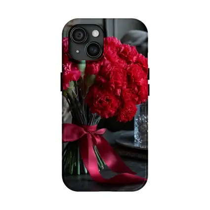 Red Carnations Bouquet With Satin Ribbon