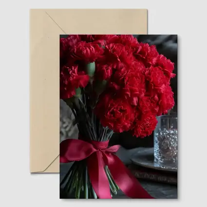 Red Carnations Bouquet With Satin Ribbon