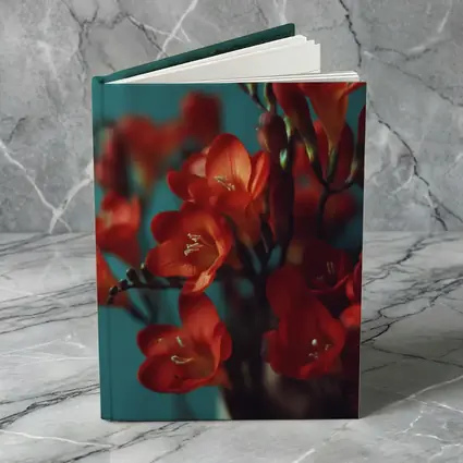 Red Freesia Flowers Teal Background Botanical