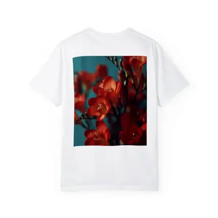 Red Freesia Flowers Teal Background Botanical