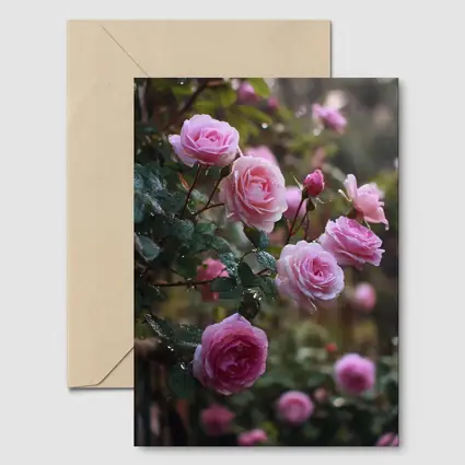 Pink Roses With Rain Drops Garden