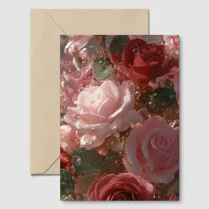 Pink and Red Roses with Water Droplets