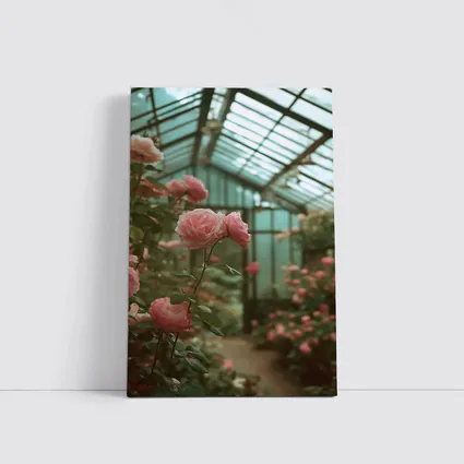 Pink Roses Blooming Inside Glass Greenhouse