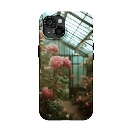 Pink Roses Blooming Inside Glass Greenhouse