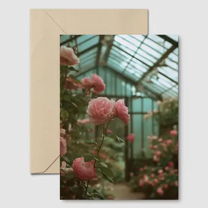 Pink Roses Blooming Inside Glass Greenhouse