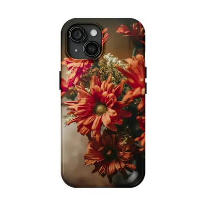Red Chrysanthemums Bouquet Warm Dark Background