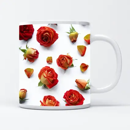 Red Roses and Petals White Background