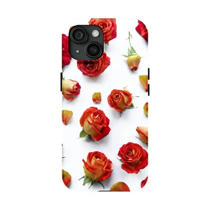 Red Roses and Petals White Background