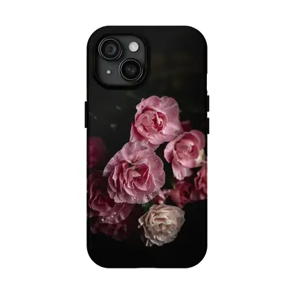 Pink Roses With Water Drops Dark Background