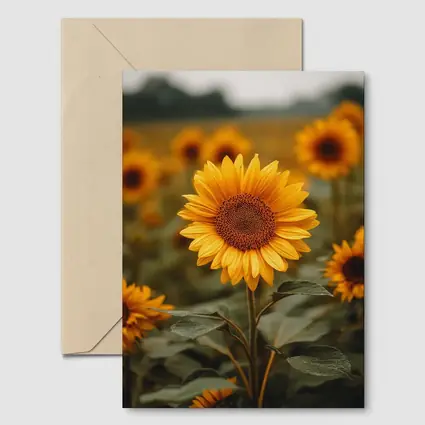 Sunflower Field Golden Blooms Overcast Sky