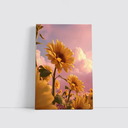 Sunflowers Against Pink Dreamy Sky