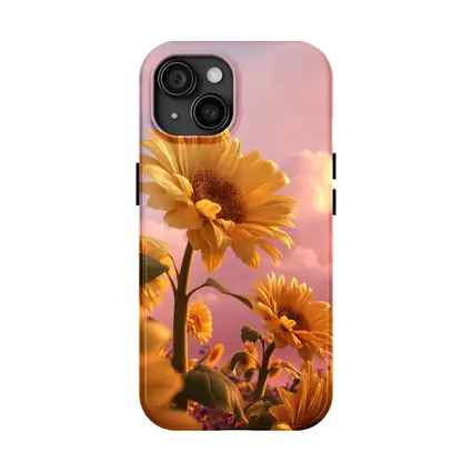 Sunflowers Against Pink Dreamy Sky