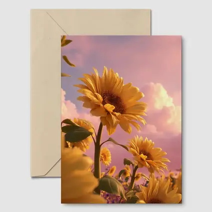 Sunflowers Against Pink Dreamy Sky