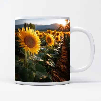 Sunflower Field Golden Hour Mountain Backdrop