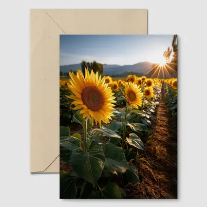 Sunflower Field Golden Hour Mountain Backdrop