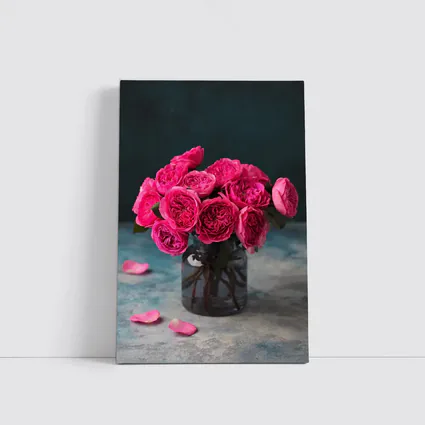 Pink Roses Bouquet In Glass Vase