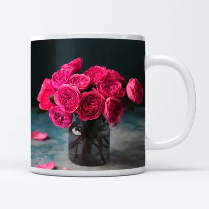 Pink Roses Bouquet In Glass Vase
