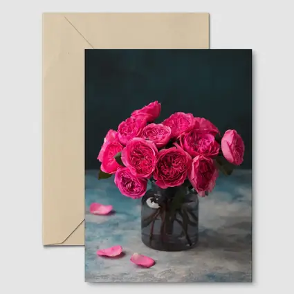 Pink Roses Bouquet In Glass Vase