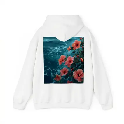 Pink Hibiscus Flowers Over Teal Ocean