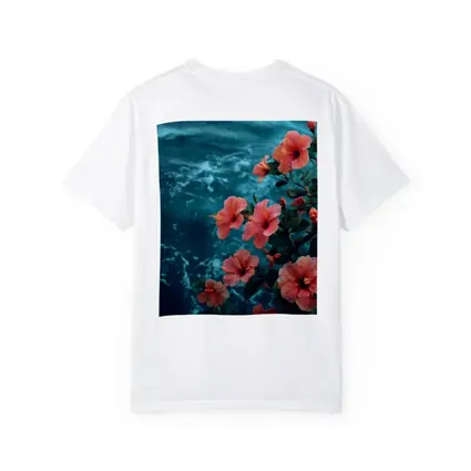 Pink Hibiscus Flowers Over Teal Ocean