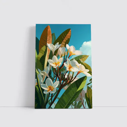 Plumeria Flowers Tropical Sky Illustration Art
