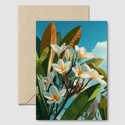 Plumeria Flowers Tropical Sky Illustration Art