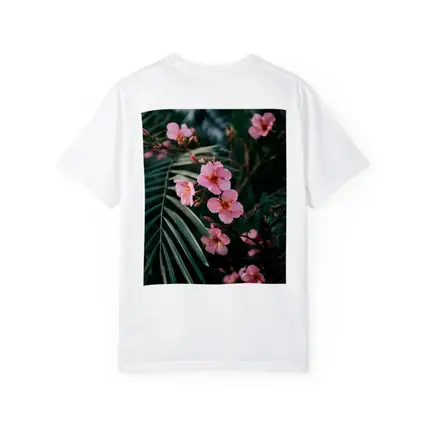 Pink Oleander Flowers Among Green Palm Leaves