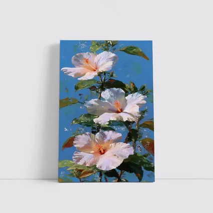 White Hibiscus Flowers Blue Sky Painting