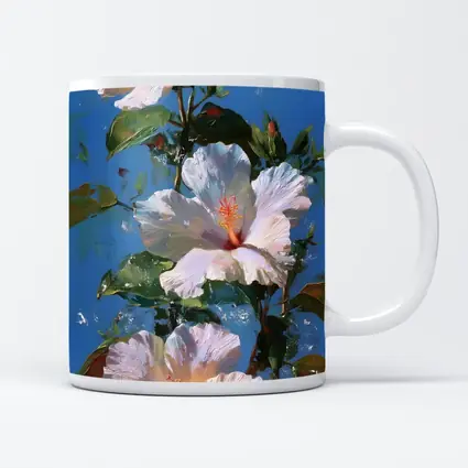 White Hibiscus Flowers Blue Sky Painting