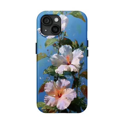 White Hibiscus Flowers Blue Sky Painting
