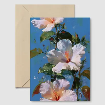 White Hibiscus Flowers Blue Sky Painting